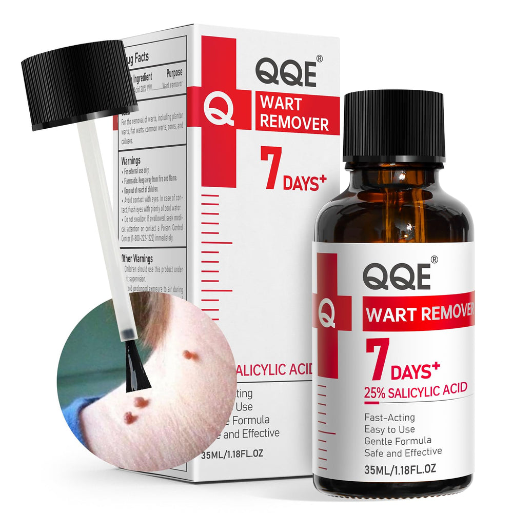 QQE Wart Remover liquid bottle 25 percent targets warts with fast-acting absorption.