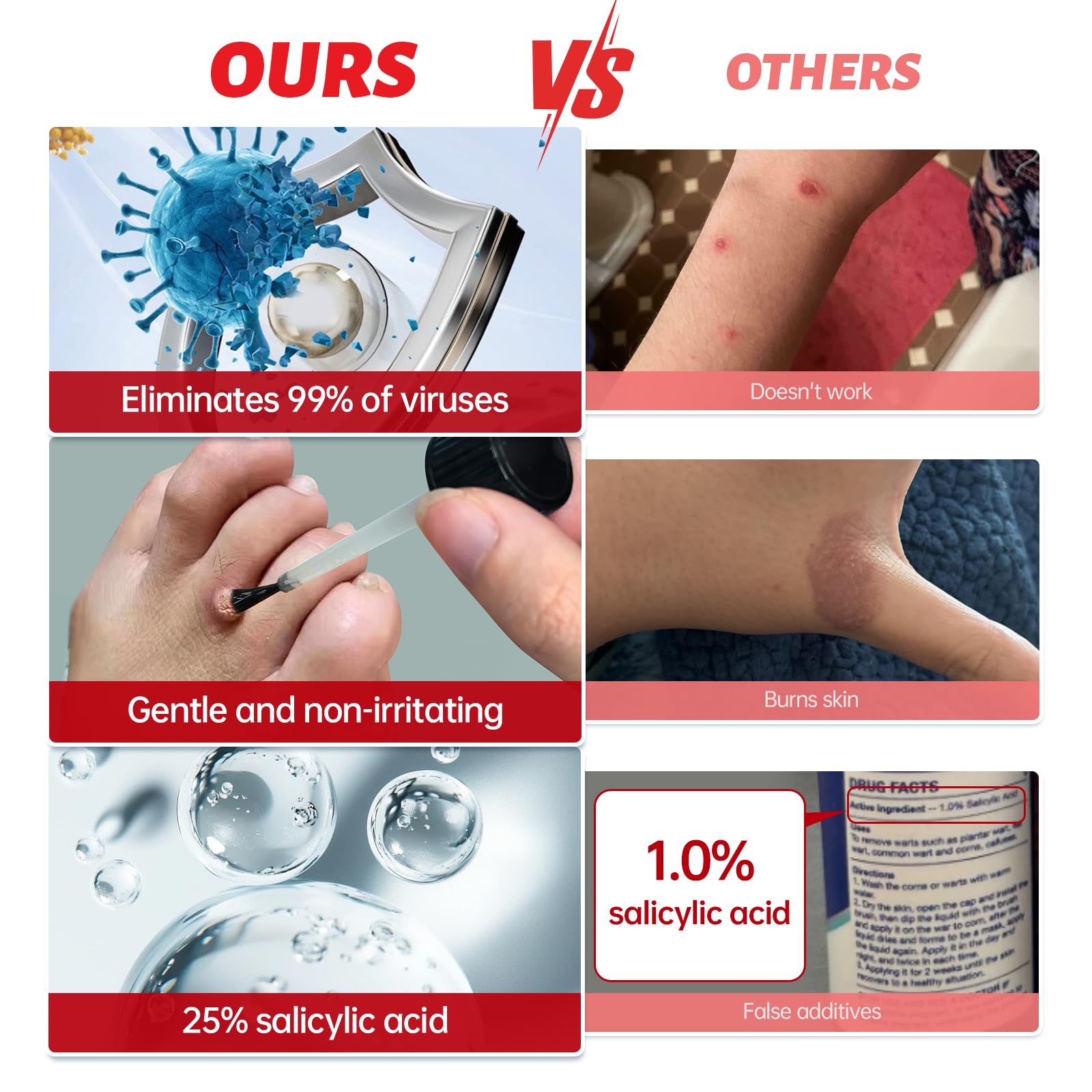 QQE Wart Remover quick absorption botanicals closeup highlights skin soothing formula.