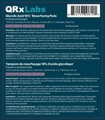 QRxLabs Glycolic Acid Pads bottle label, premium at-home exfoliation.