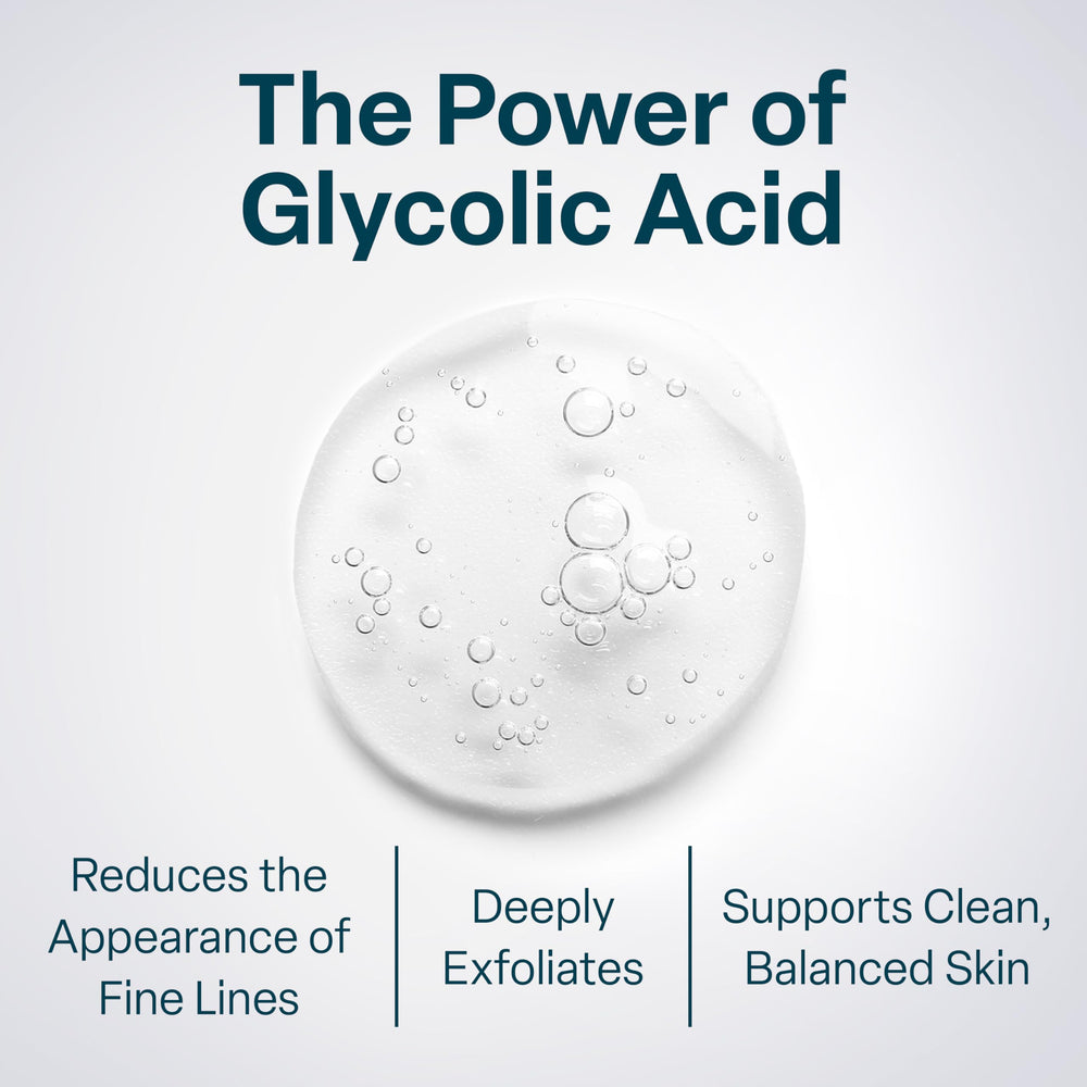 QRxLabs Glycolic Acid Pads ingredients icons highlighting vitamins C and E.