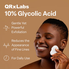 QRxLabs Glycolic Acid Pads textured pad closeup, even skin tone.