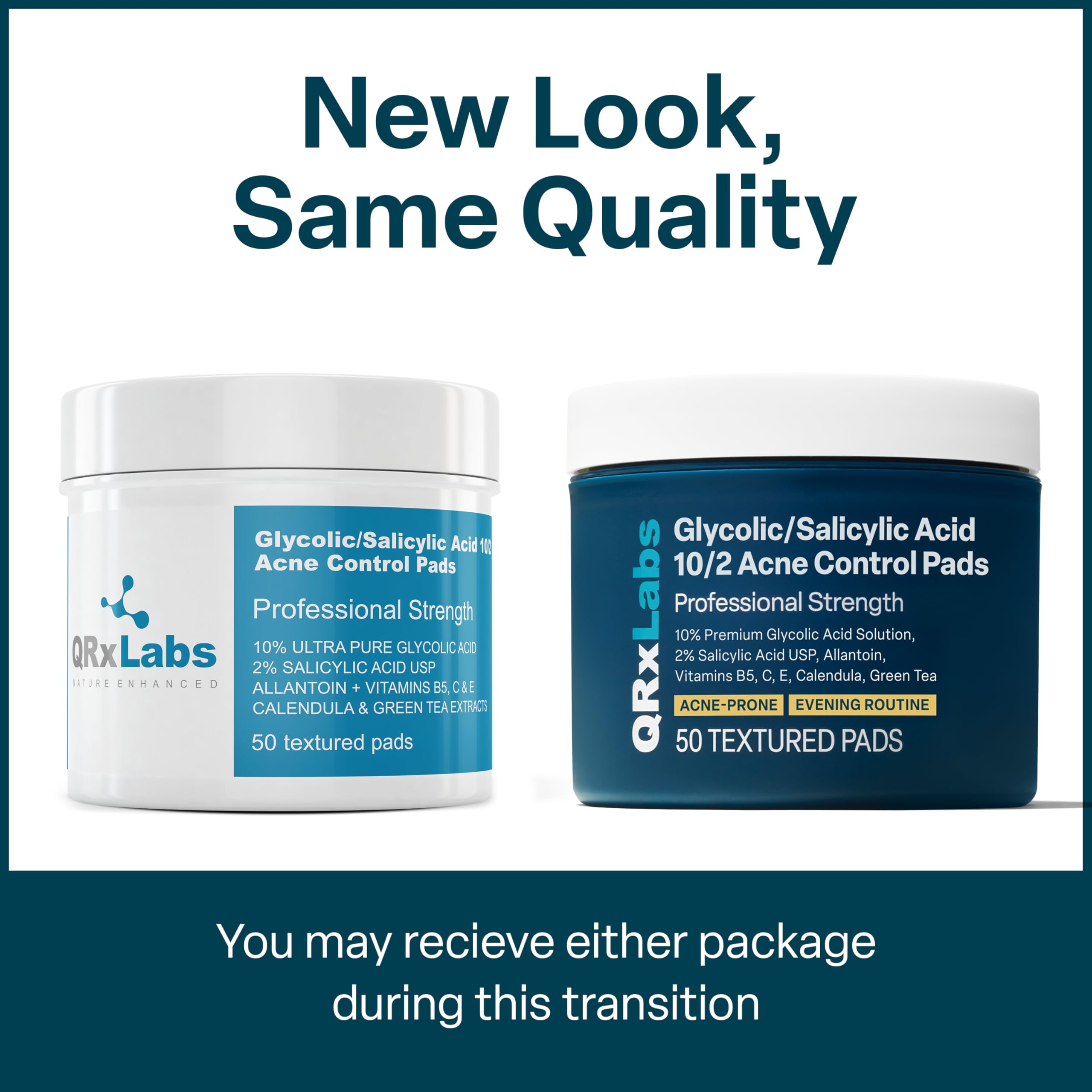 QRxLabs Salicylic & Glycolic Pads for face: easy daily application on clean skin.