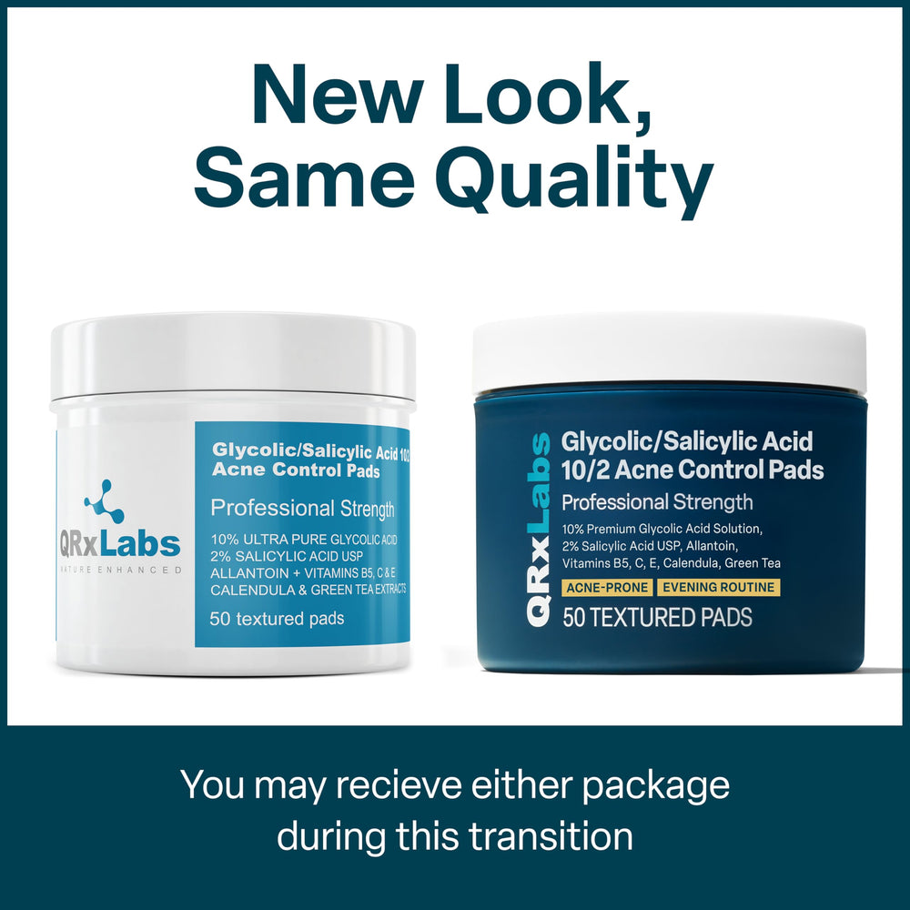 QRxLabs Salicylic & Glycolic Pads for face: easy daily application on clean skin.