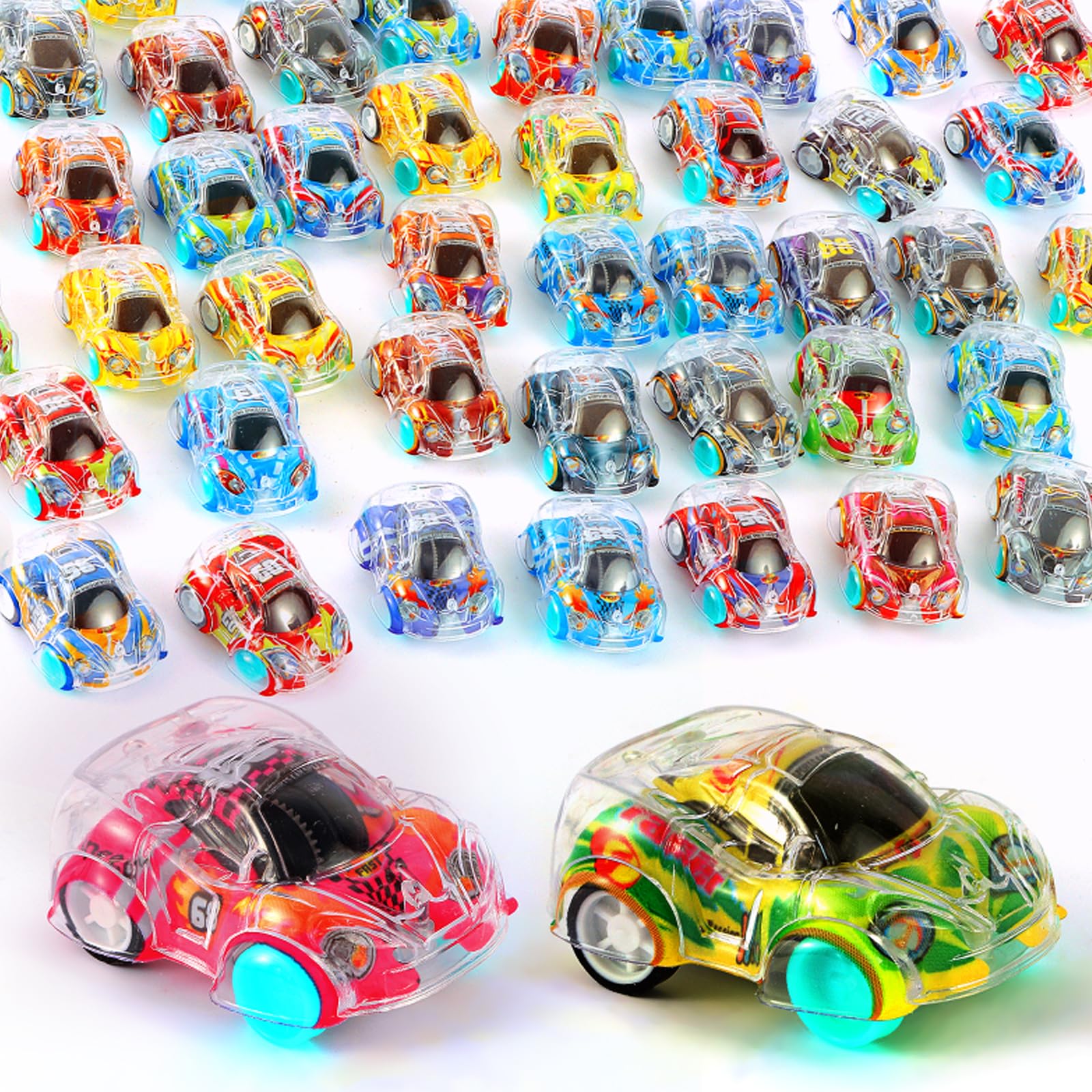 QSONSELL mini pull back cars in assorted colors for bulk party favors.