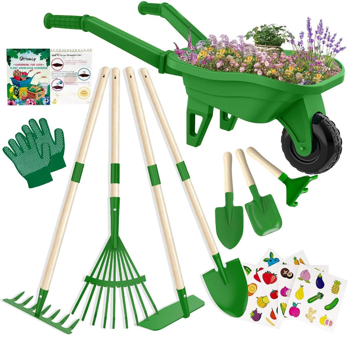 Qtioucp kids wheelbarrow for easy garden helper tasks.