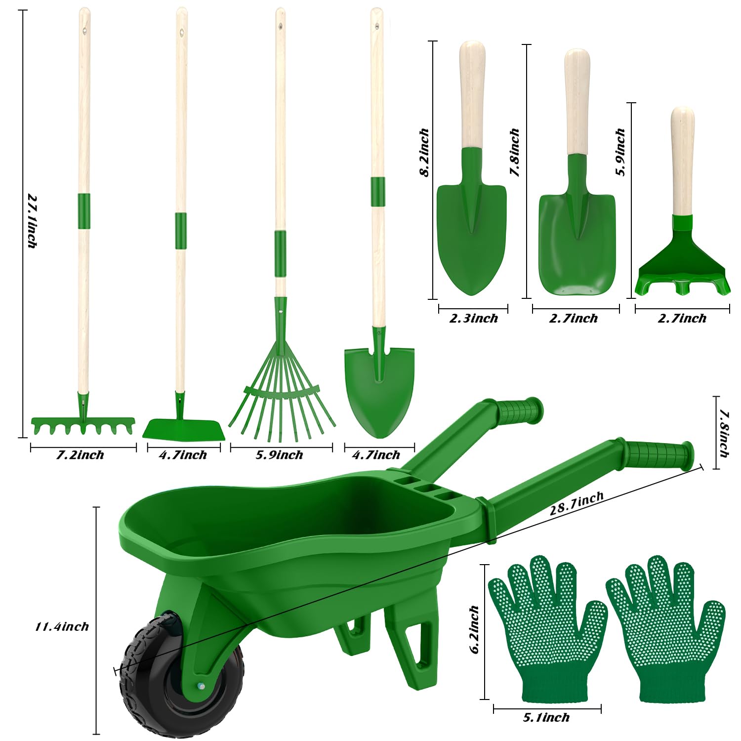 Qtioucp wooden gardening tools set with sturdy handles for beginners.