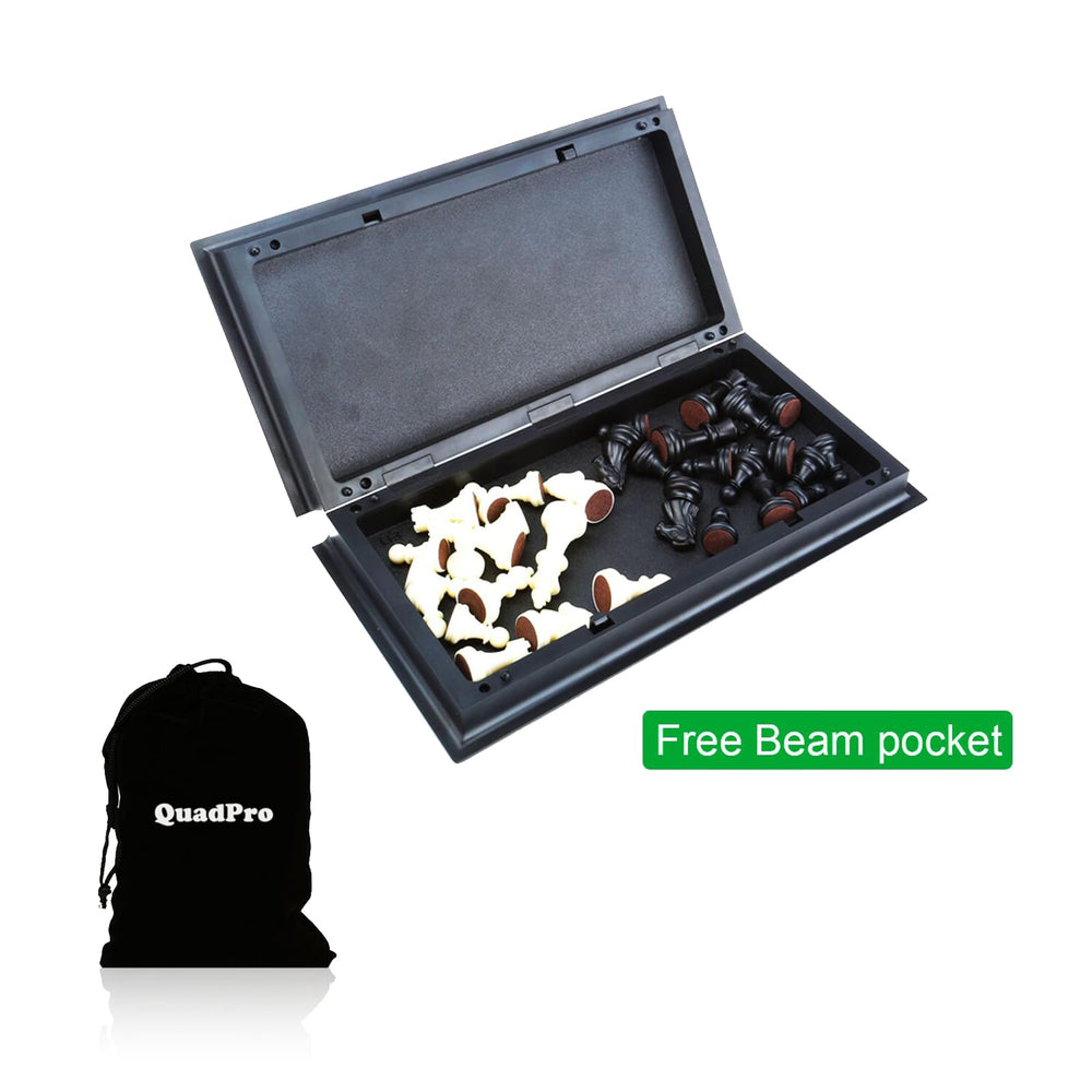 QuadPro chess board folding action, folds neatly with pieces stored for travel.