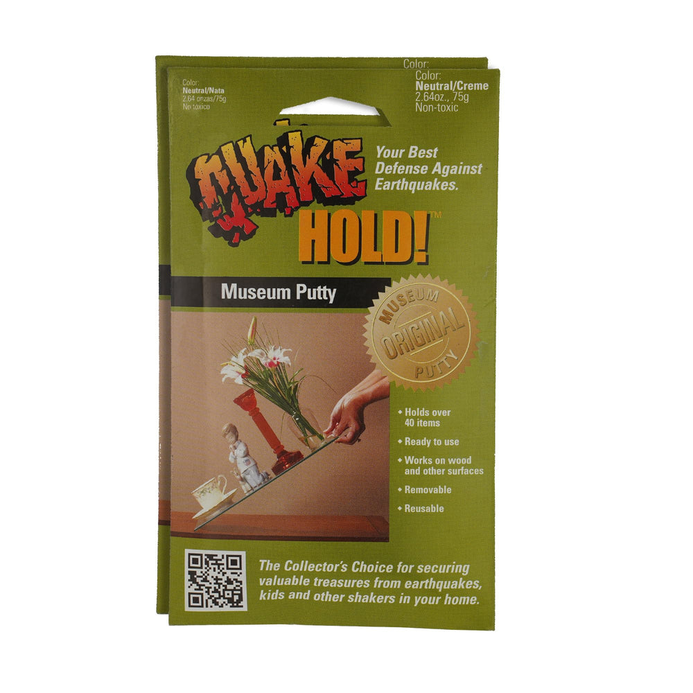 QuakeHOLD! Museum Putty bottle ready to secure a display item on a shelf.