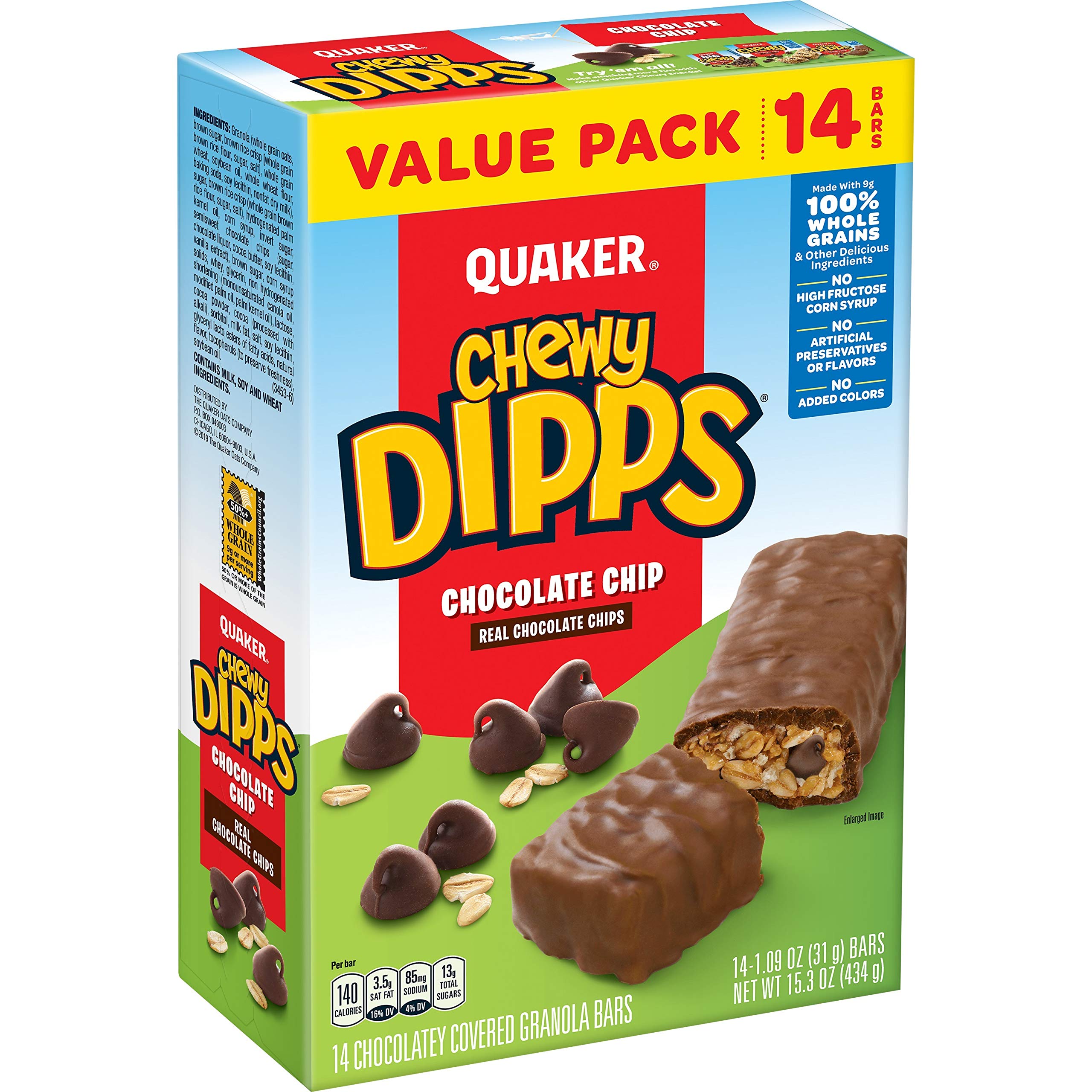 Quaker Chewy Dipps bar front pack for quick grab-and-go snacking