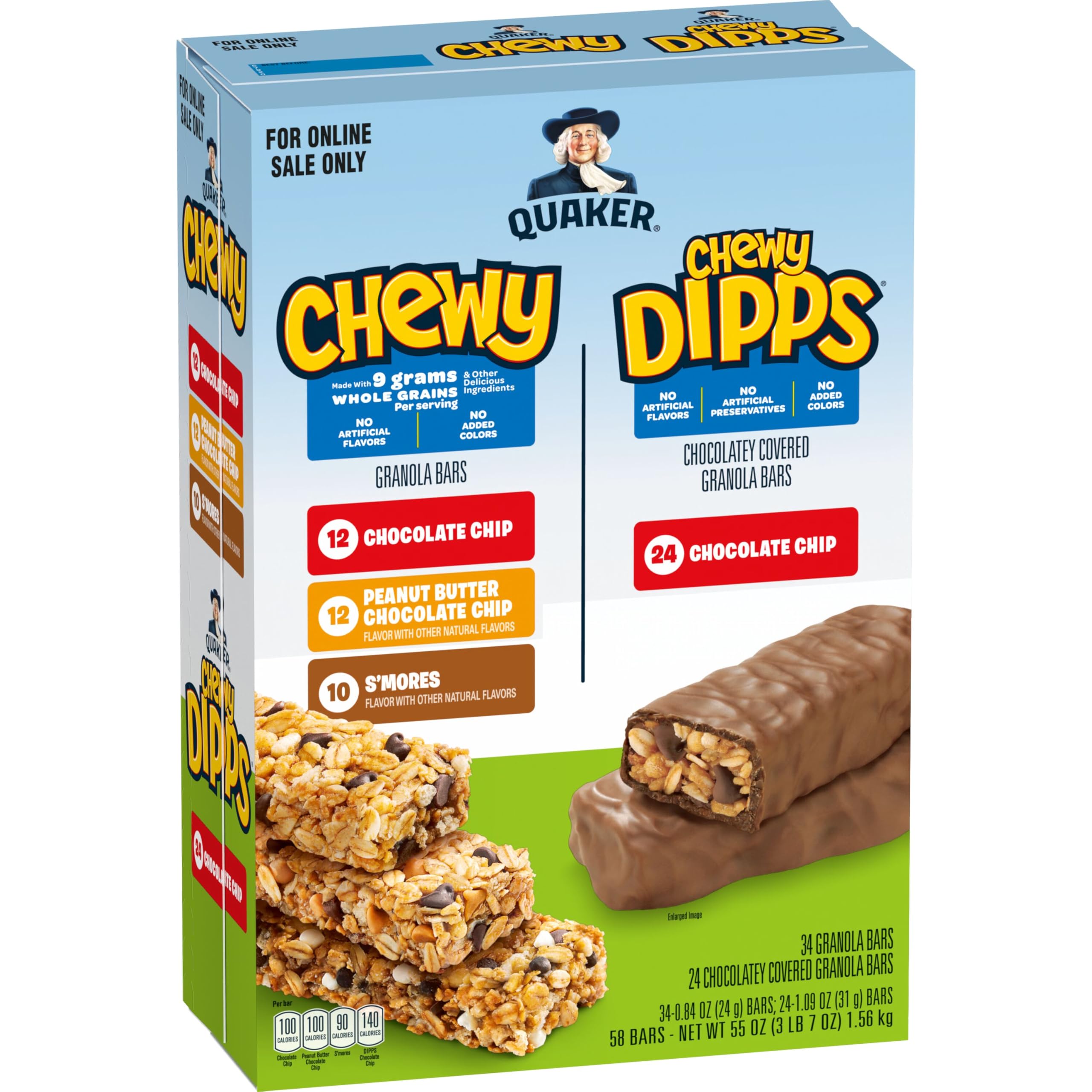 Quaker Chewy Dipps Chocolate Chip bar, convenient on-the-go snack.