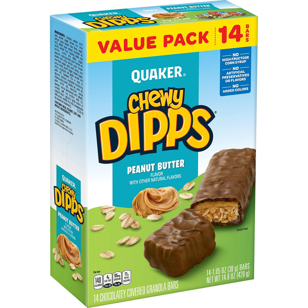 Quaker Chewy Dipps peanut butter bars pack for on-the-go snacking