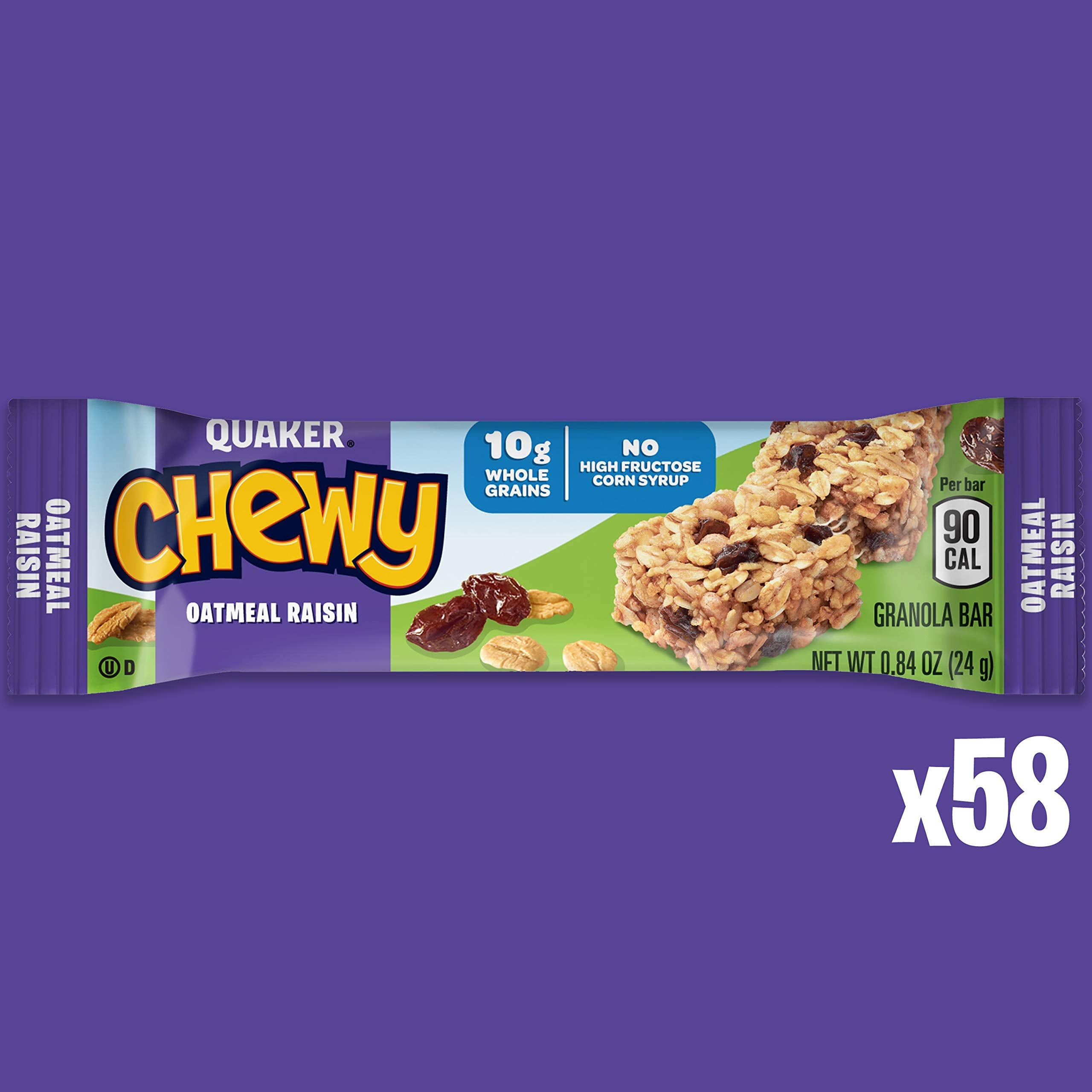 Quaker Chewy Granola Bars 58-count packaging, great for families' lunchboxes.