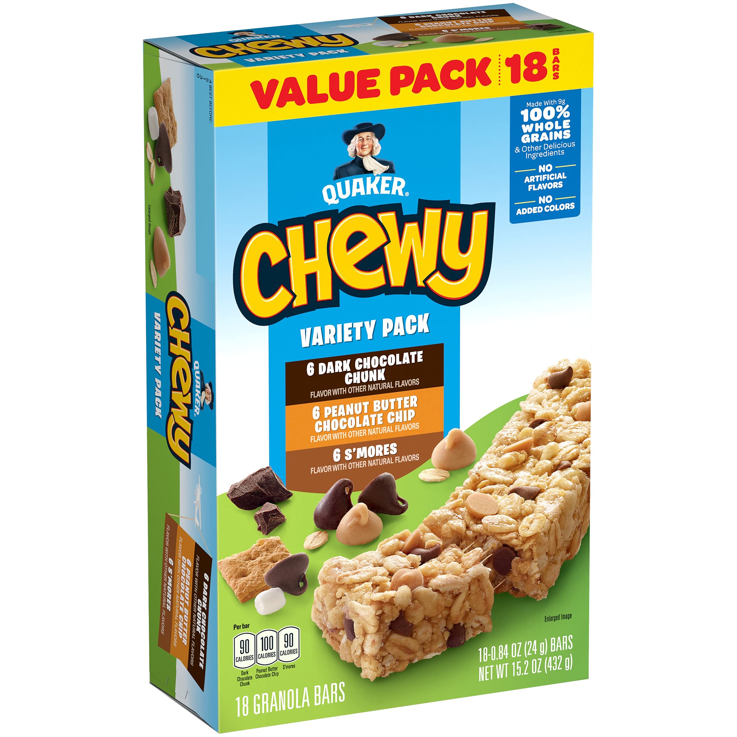 Quaker Chewy Granola Bars Chocolate Chip image highlights a classic flavor for on-the-go snacking