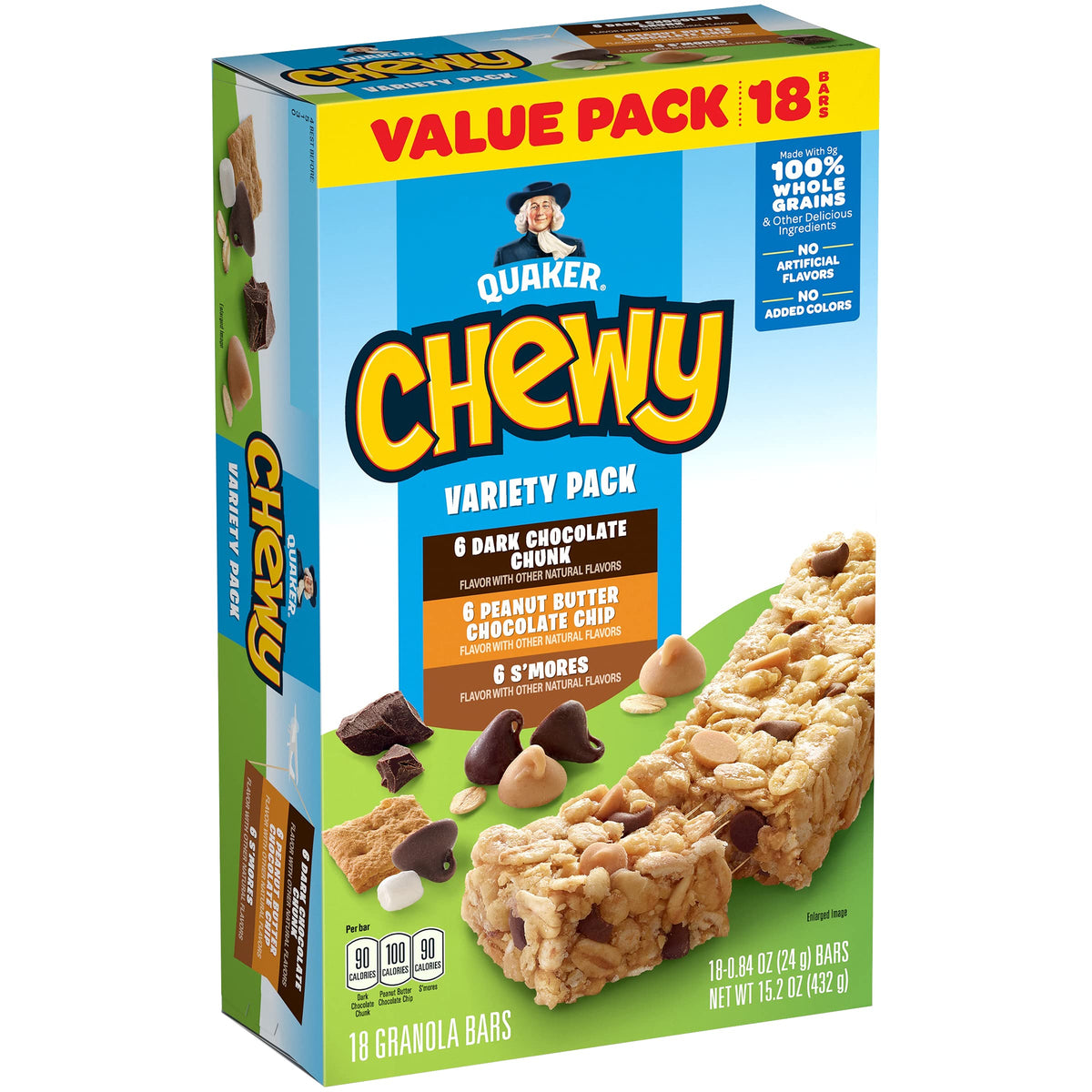 Quaker Chewy Granola Bars Chocolate Chip image highlights a classic flavor for on-the-go snacking