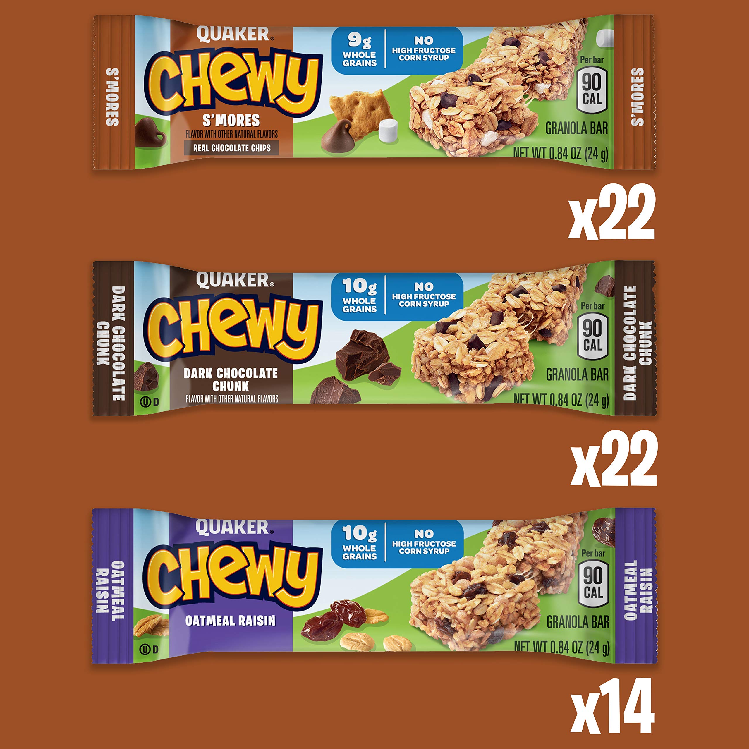 Quaker Chewy Granola Bars Dark Chocolate Chunk bar offers a rich bite after practice.