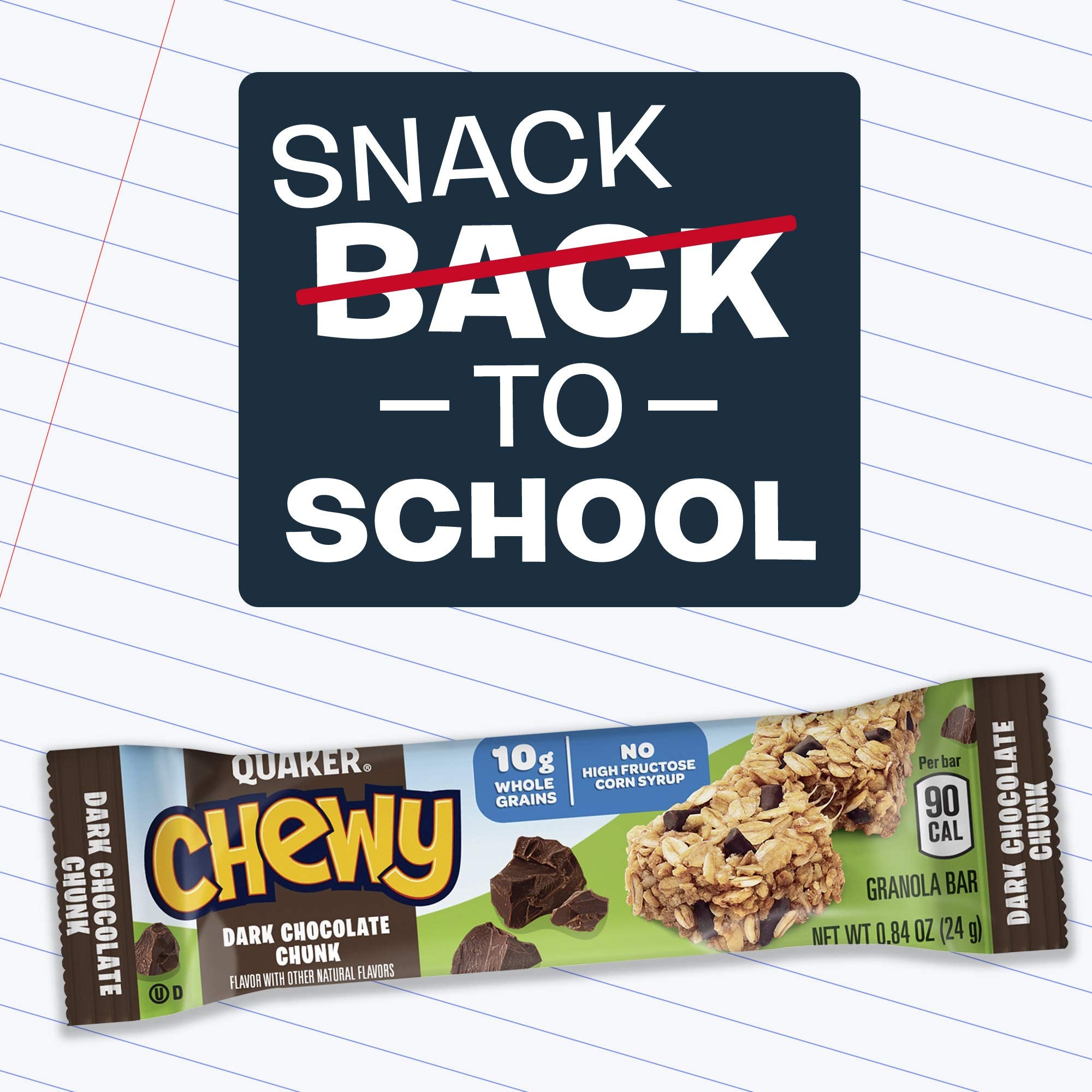 Quaker Chewy Granola Bars Oatmeal Raisin image highlights fruity flavor and wholesome grains