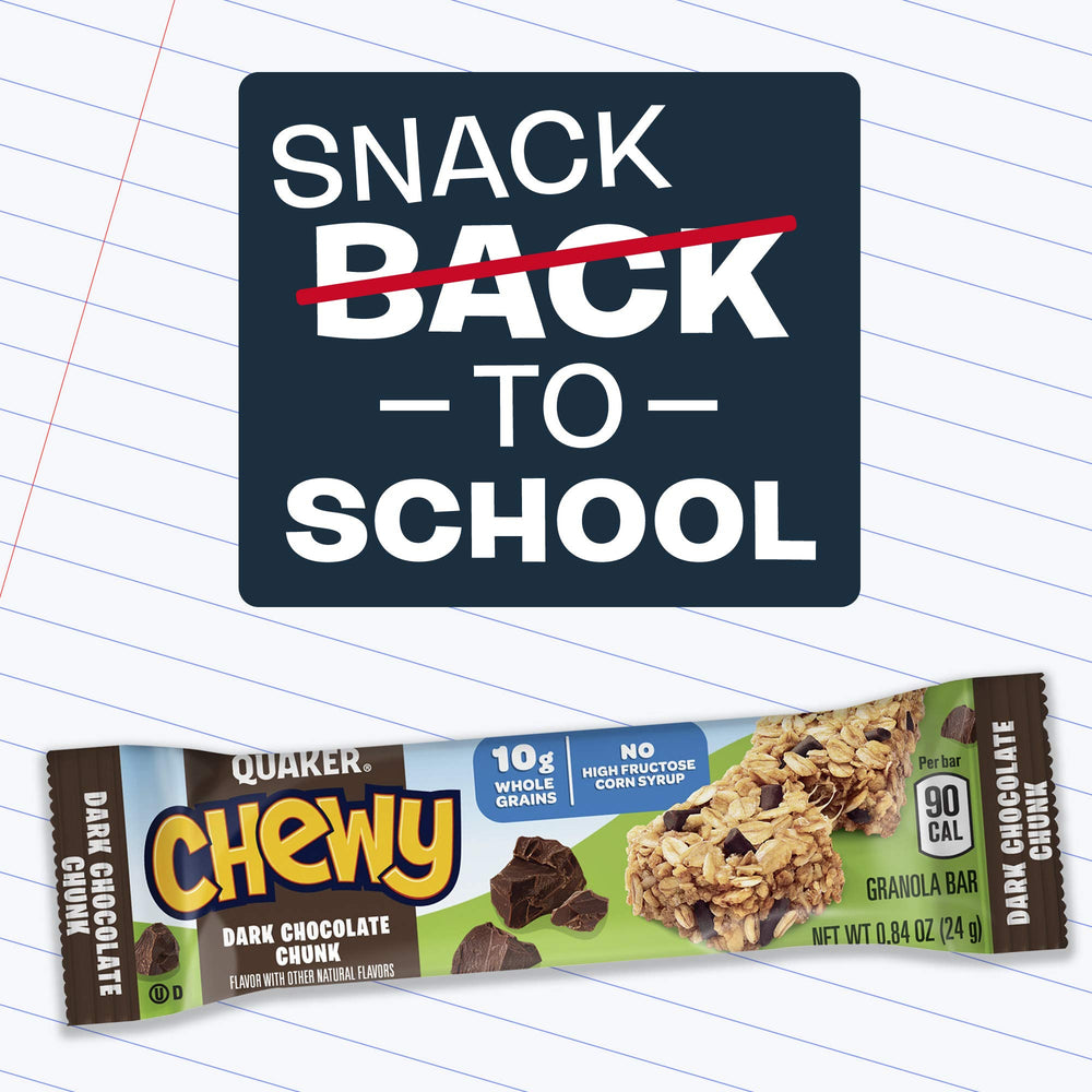 Quaker Chewy Granola Bars Oatmeal Raisin image highlights fruity flavor and wholesome grains