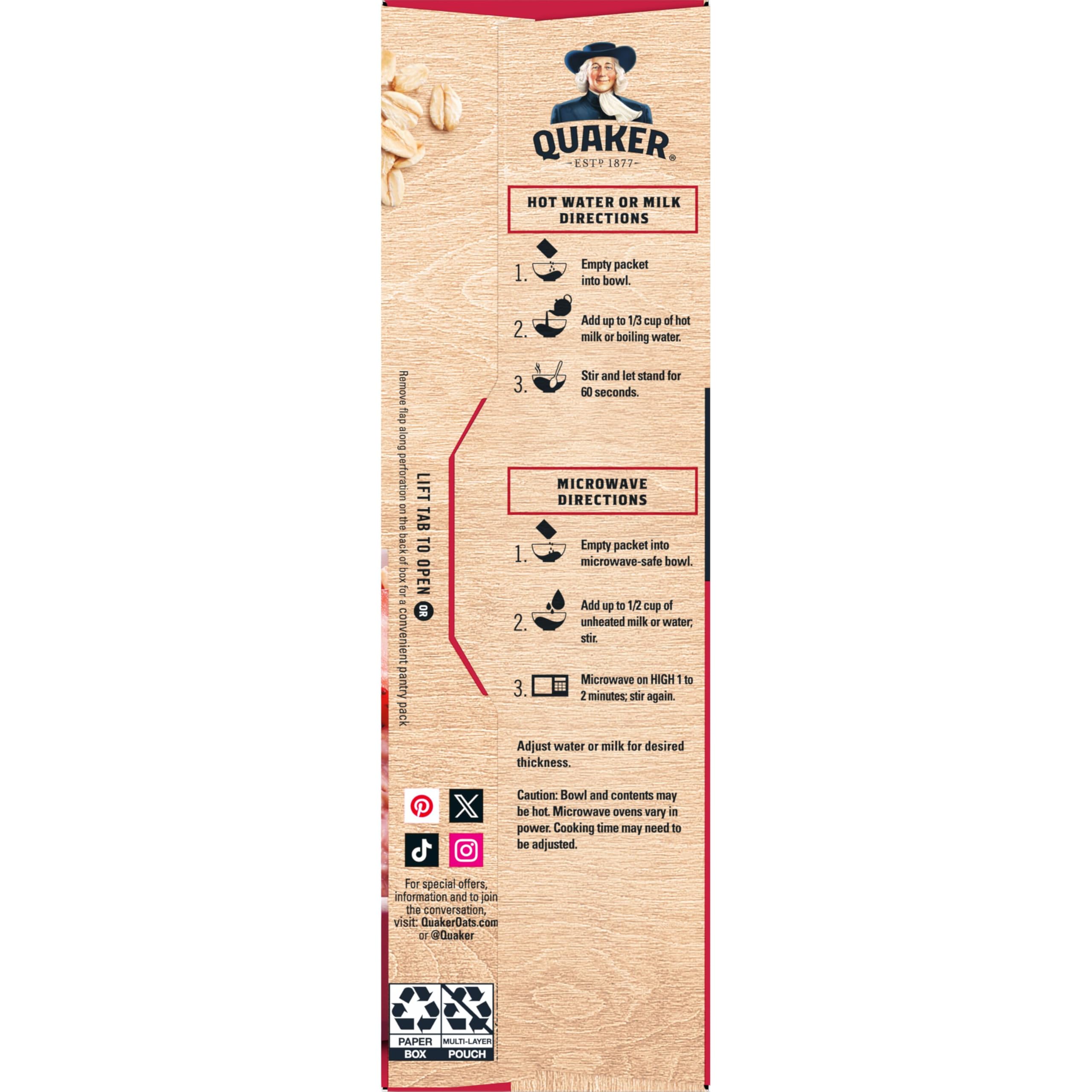 Quaker Immunity Instant Oatmeal with real fruit pieces for natural flavor in every cup.