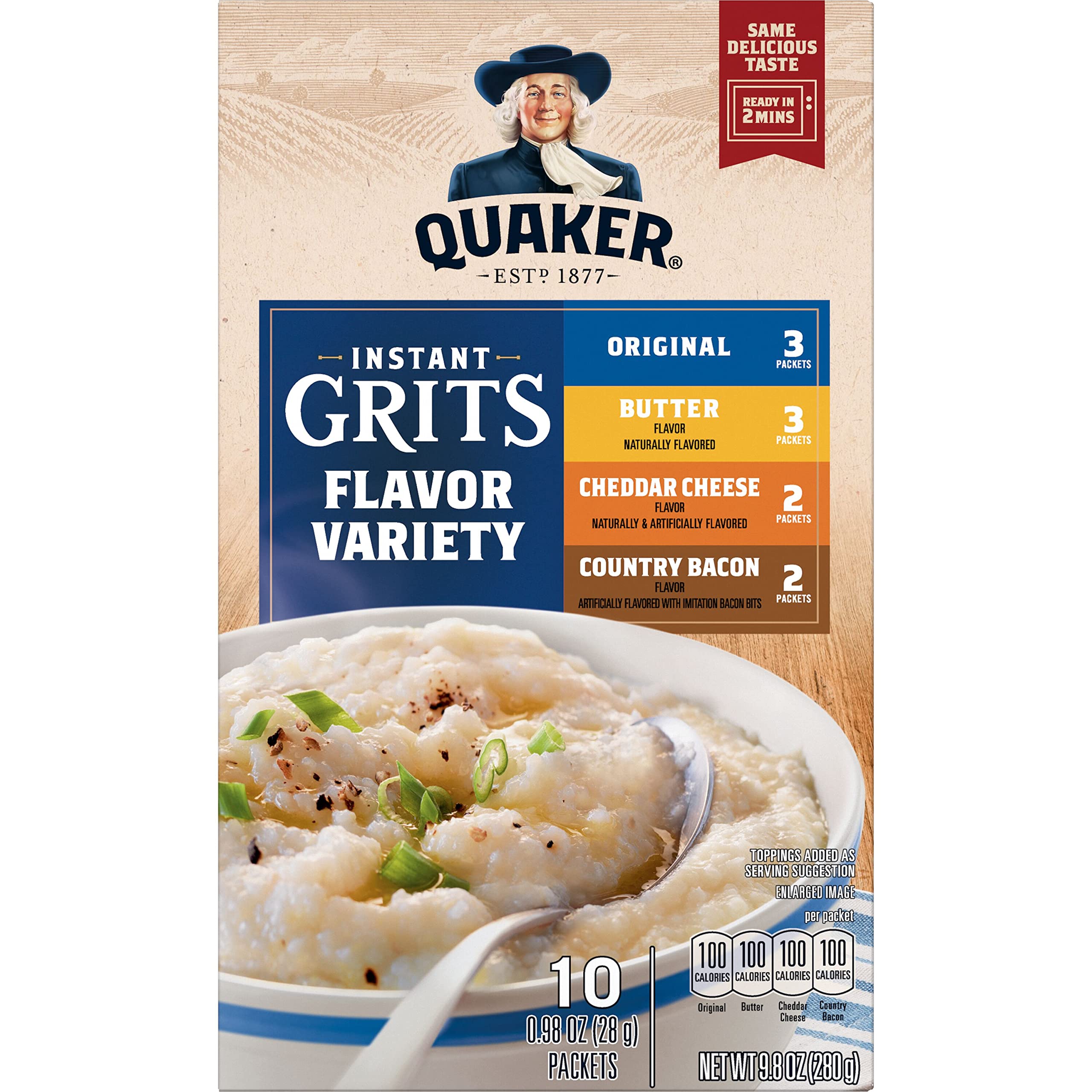 Quaker Instant Grits Country Bacon packet delivers smoky hearty notes