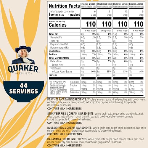 Quaker Instant Oatmeal Bananas & Cream packets ideal for on-the-go breakfasts.