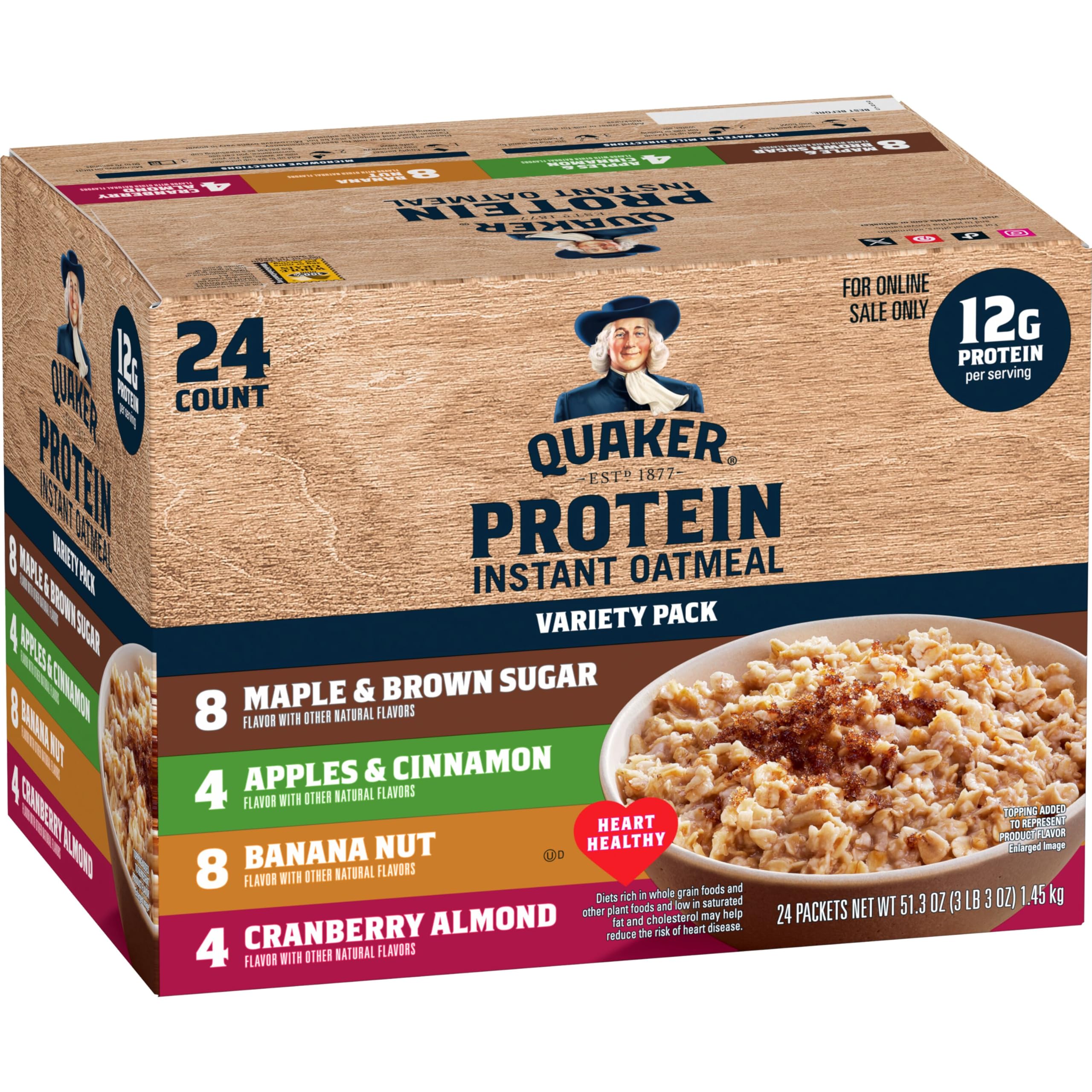 Quaker Protein Oatmeal Cranberry Almond flavor in the variety pack for a wholesome morning