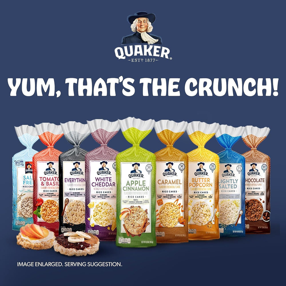 Quaker Large Rice Cakes highlights 5 g whole grain per cake