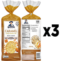Quaker caramel rice cakes close-up, crispy surface for toppings
