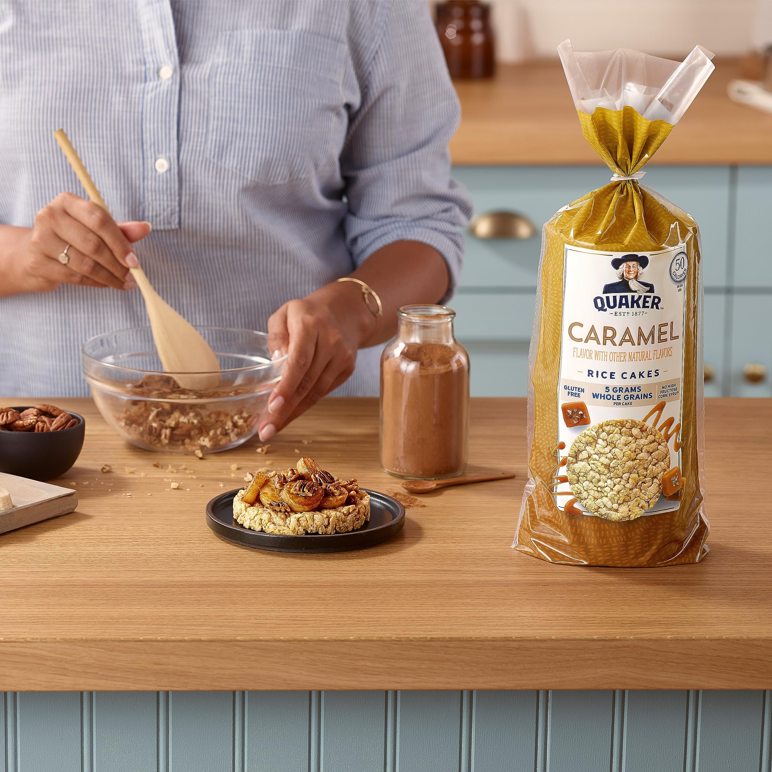 Quaker caramel rice cakes on plate with jam
