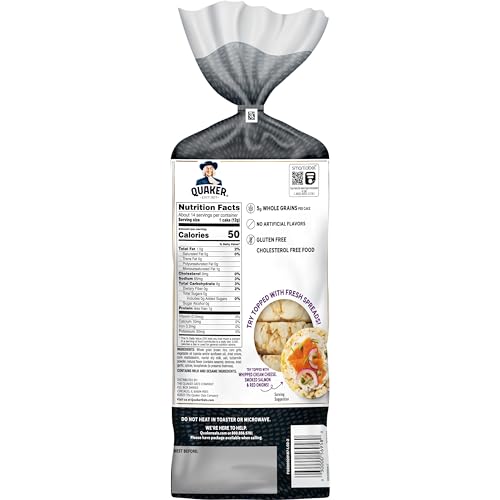 Quaker Large Rice Cakes Everything flavor on-bag close-up showing crisp texture