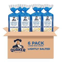 Quaker Large Rice Cakes six-pack front view showing gluten-free, crisp texture