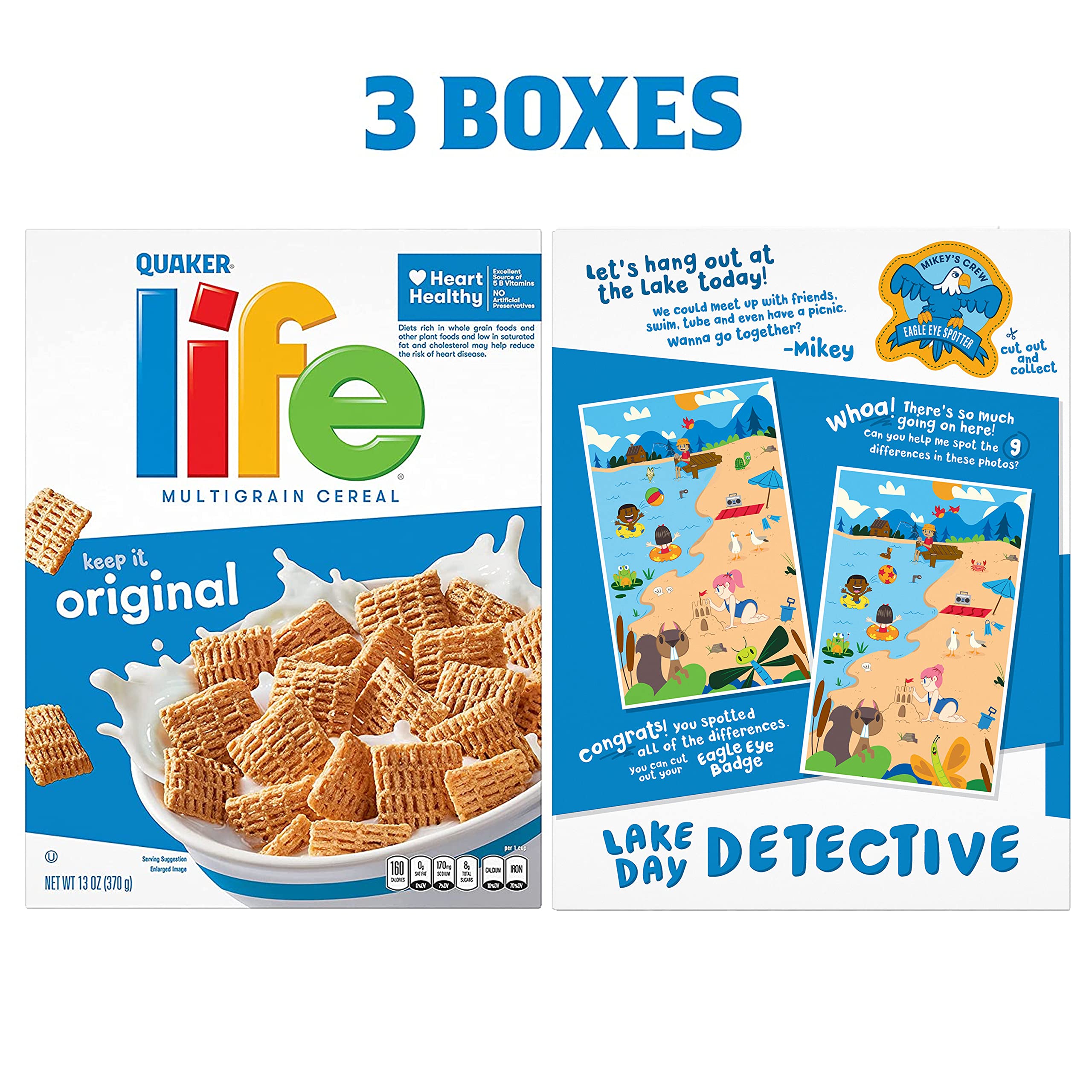Quaker Life Cereal Original boxes front view highlighting the 3-pack