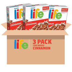 Quaker Life Multigrain Cinnamon being poured with milk for quick morning use.
