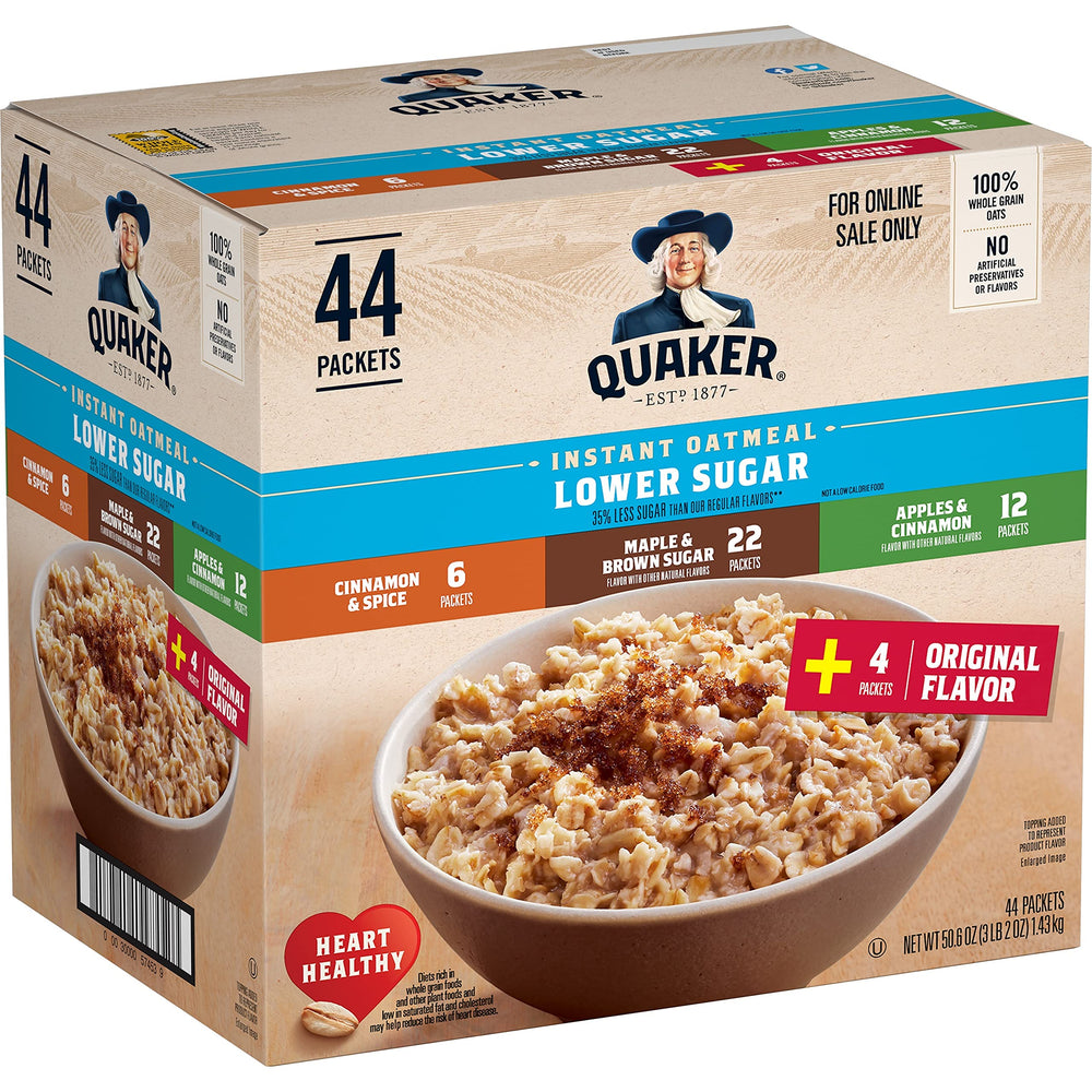 Quaker Lower Sugar Original packet, quick fiber start for busy mornings