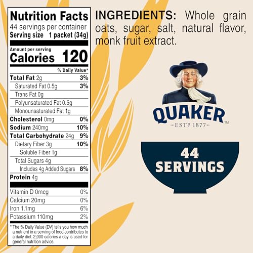 Quaker Lower Sugar Maple & Brown Sugar packet ready for on-the-go mornings