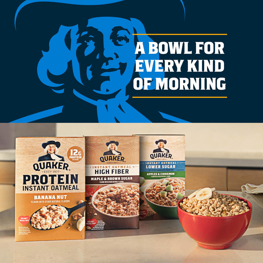 A steaming bowl of Quaker Lower Sugar Maple & Brown Sugar oatmeal
