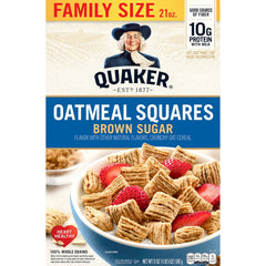 Quaker Oatmeal Squares bowl with milk showing a fiber-rich morning option.