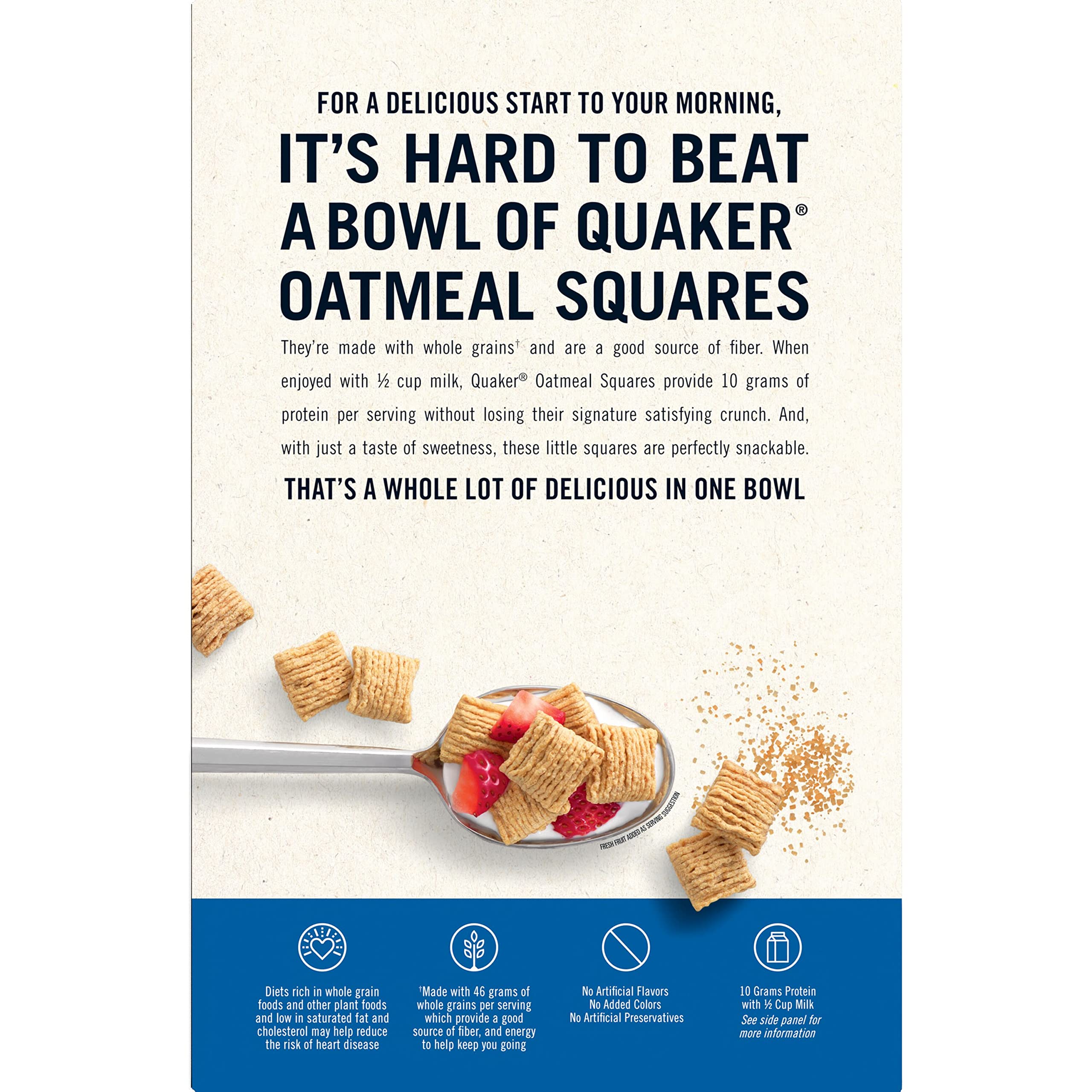 Quaker Oatmeal Squares brown sugar packaging on kitchen counter, easy morning staple.