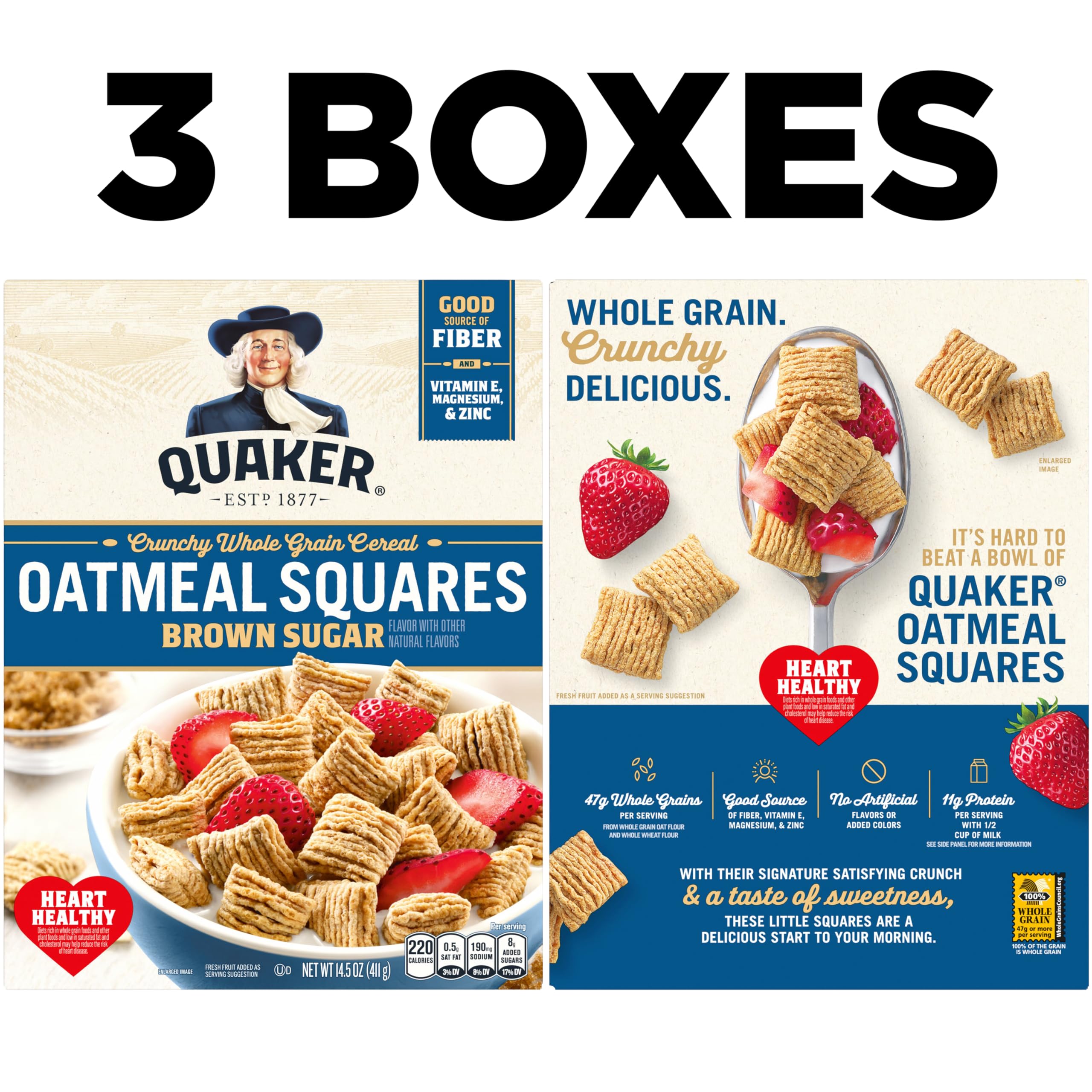 Pouring Quaker Oatmeal Squares for a warm, inviting morning crunch.