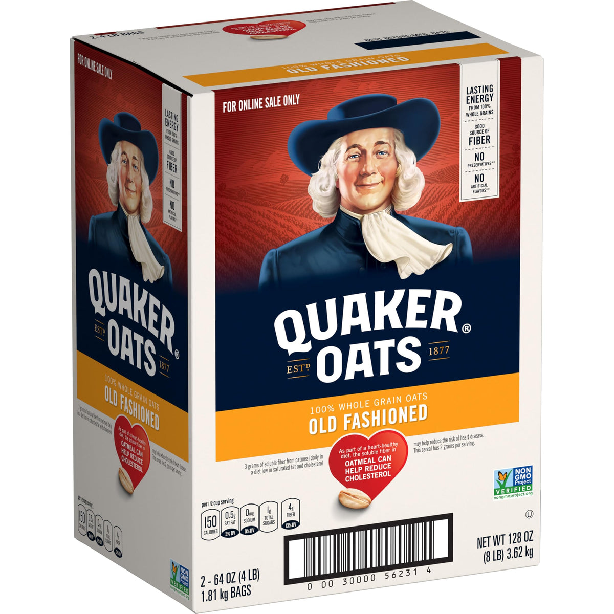 Quaker Old Fashioned Oats box front for quick, everyday breakfasts.