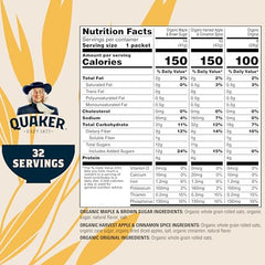 Quaker Organic Instant Oatmeal box back with nutrition and non-GMO verification
