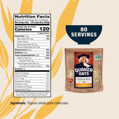 Quaker Organic Oats with USDA Organic badge showing clean ingredients.