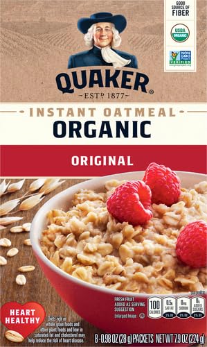 Quaker Organic Regular Oatmeal served in a steaming bowl for a quick breakfast.