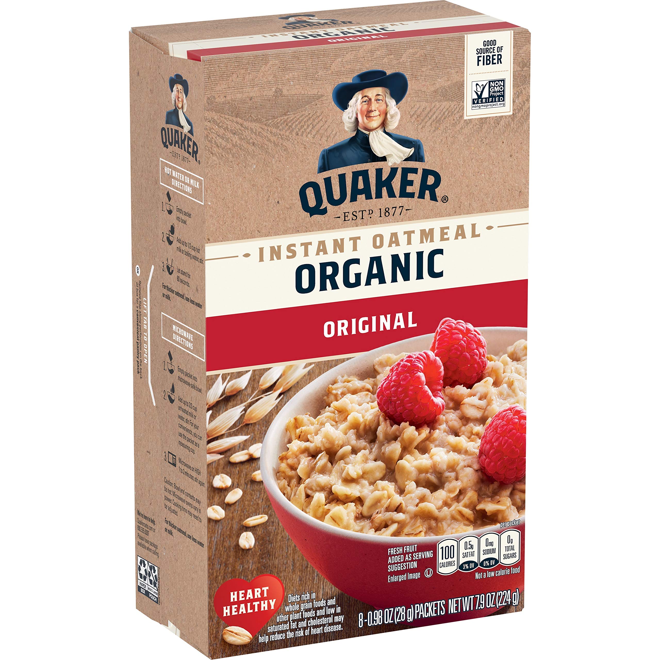 Quaker Organic Regular Oatmeal packaging varies for quick breakfasts.