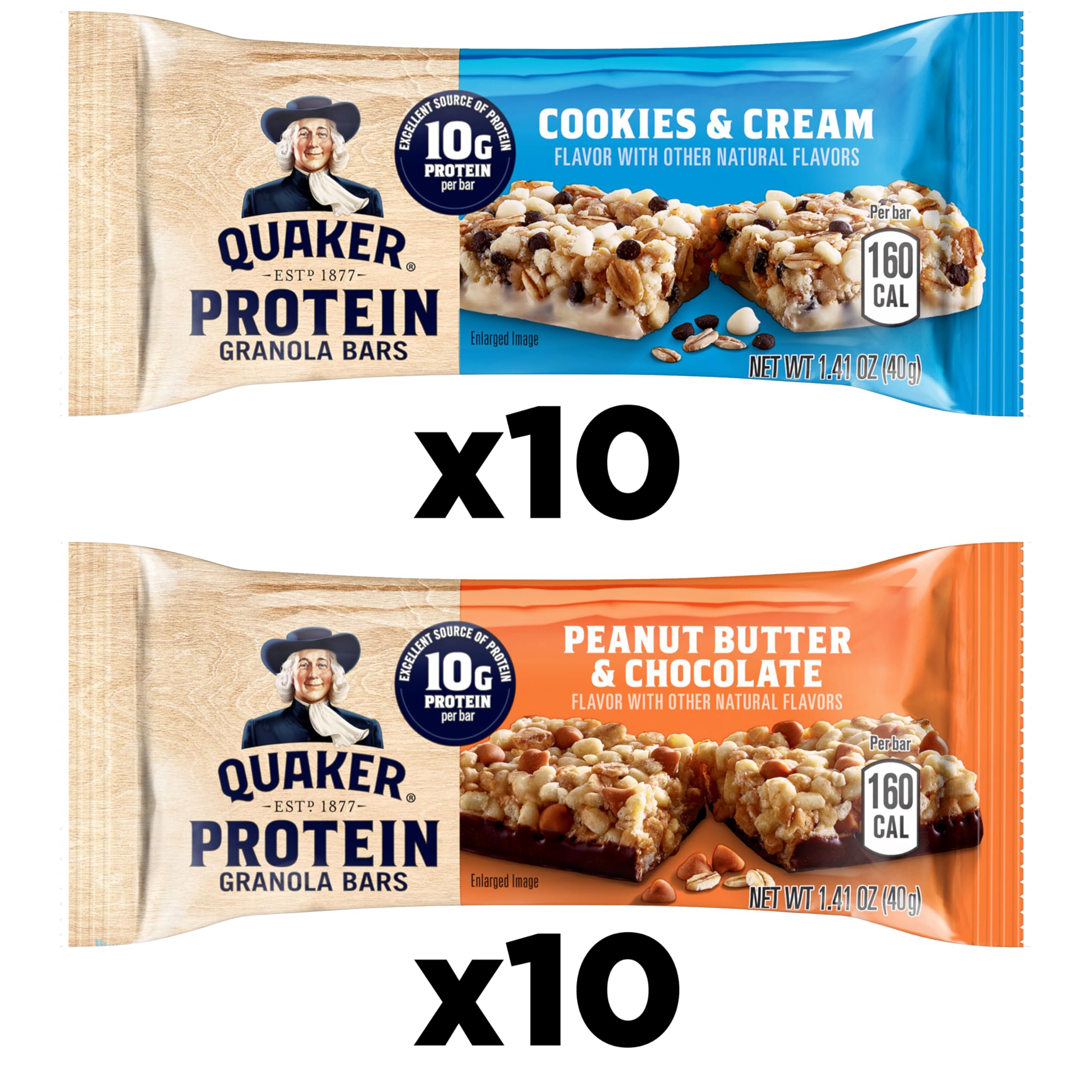 Quaker Protein Granola Bars Cookies & Cream, flavorful protein snack.