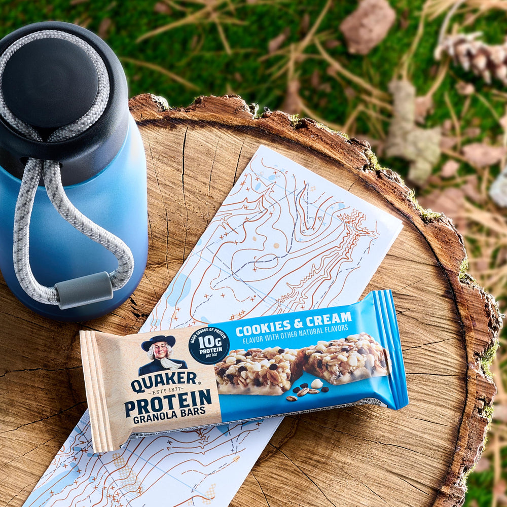 Quaker Protein Granola Bars on-the-go snack, portable energy for busy days.