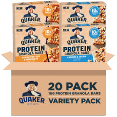 Quaker Protein Granola Bars variety pack cover, convenient protein-packed snacking option.