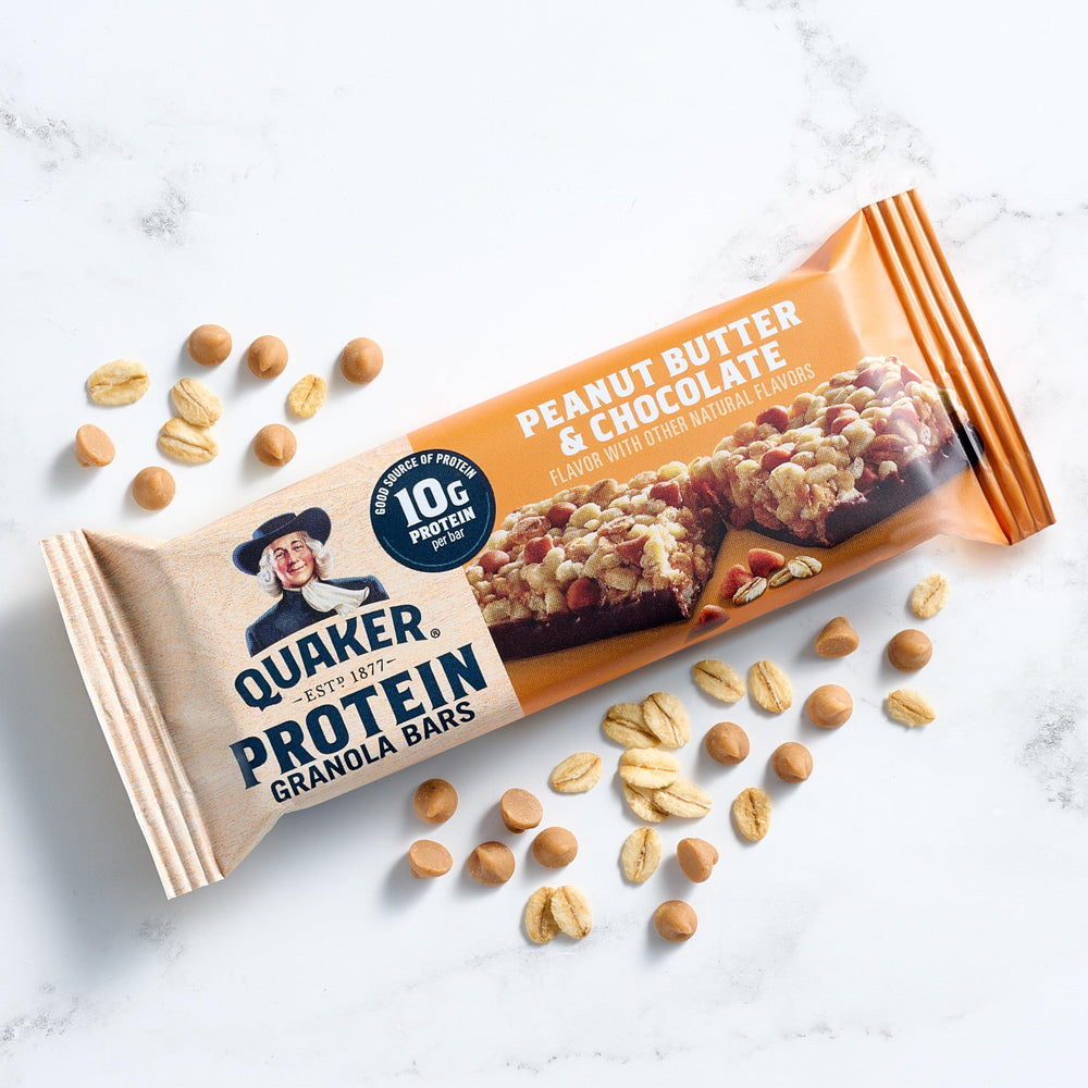 Quaker Protein Granola Bars whey protein crisps emphasize a protein-forward snack option.