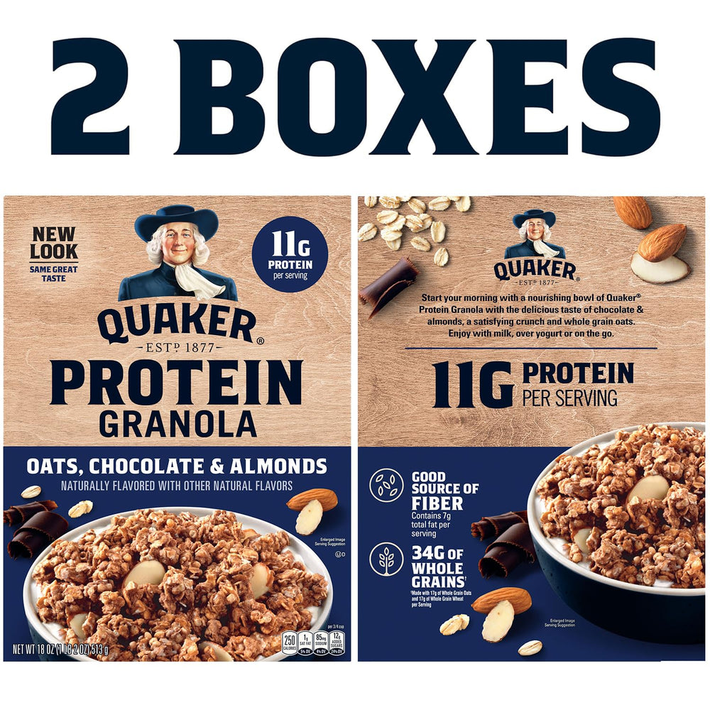 Quaker Protein Granola ingredients close-up with oats and almonds