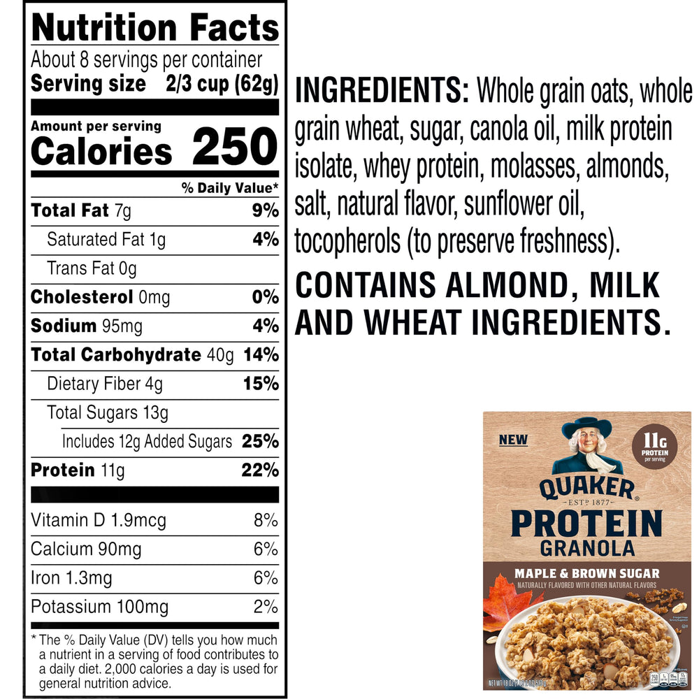Quaker Protein Granola Maple Brown Sugar serving bowl with crunch and grains