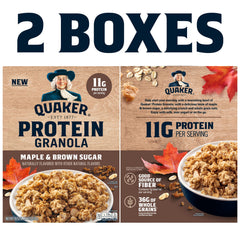 Quaker Protein Granola Maple Brown Sugar milk pour for easy breakfast